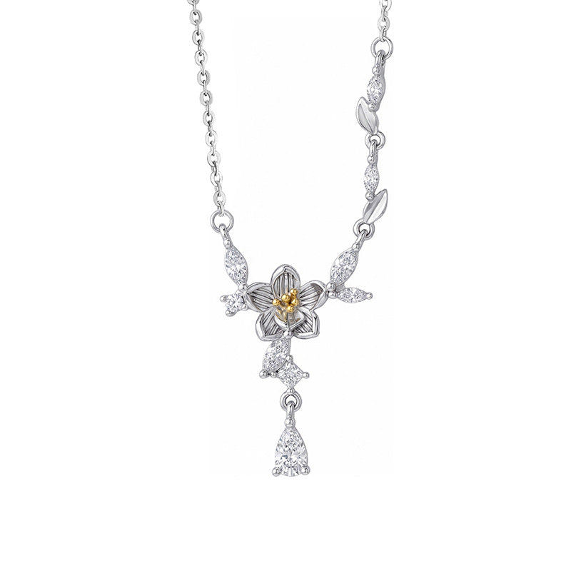 Moli Water Drop Necklace S925 Silver Light Luxury Diamond-Embedded Tassel Clavicle Chain for Girlfriend Valentine's Day Gift Silver Jewelry Wholesale