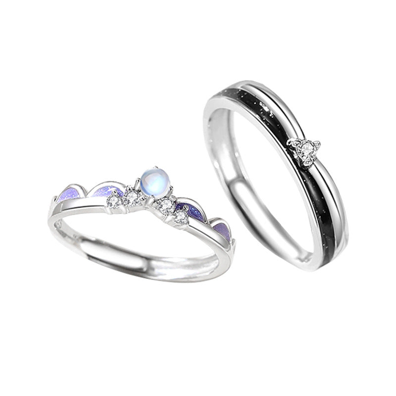 Princess and Knight Sterling Silver 925 Couple Ring Light Luxury High-Grade Crown Zircon Ring Ins Valentine's Day Ring
