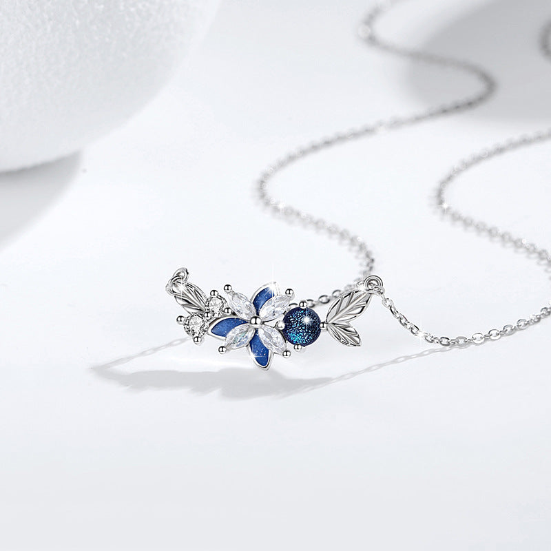 Butterfly Sterling Silver 925 Necklace Female Niche Design Light Luxury Glass Stone Clavicle Chain Get Things Ins Style Flower Pendant