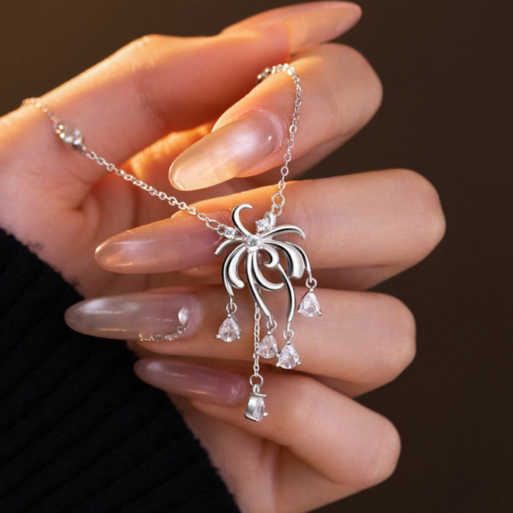 Lace Fireworks Sterling Silver 925 Necklace Women's Light Luxury High-Grade Zircon Tassel Clavicle Chain Ins Style Star Pendant