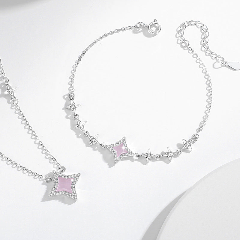 Starry Sterling Silver 925 Bracelet Female Niche Design Light Luxury Opal Bracelet Ins Sweet Style Star Bracelet