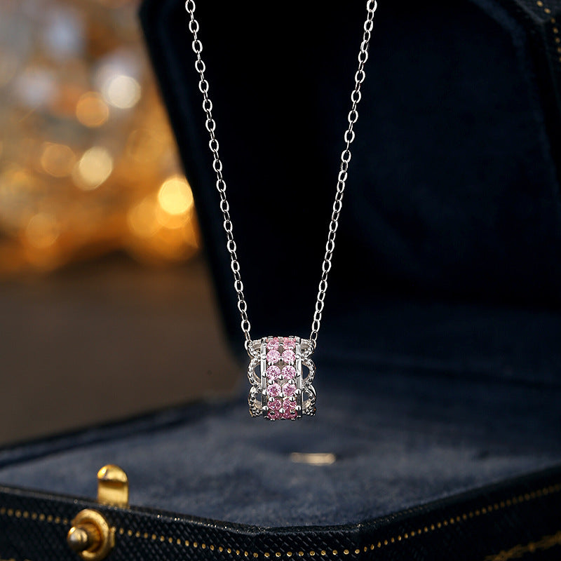 Pink Dai Small Waist S925 Sterling Silver Necklace Women's Light Luxury Niche White Crystal Pink Zircon Clavicle Chain Silver Jewelry Source