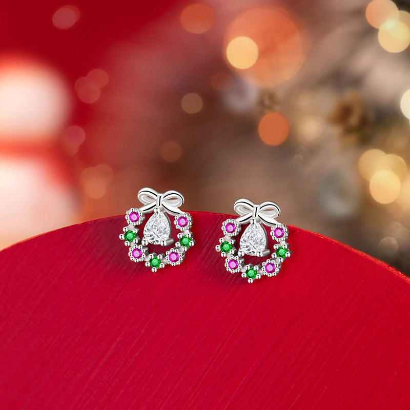 Christmas Tree Sterling Silver 925 Week Earrings Fashion Versatile Snowflake Lovely Earrings Ins Elk Bow Earrings