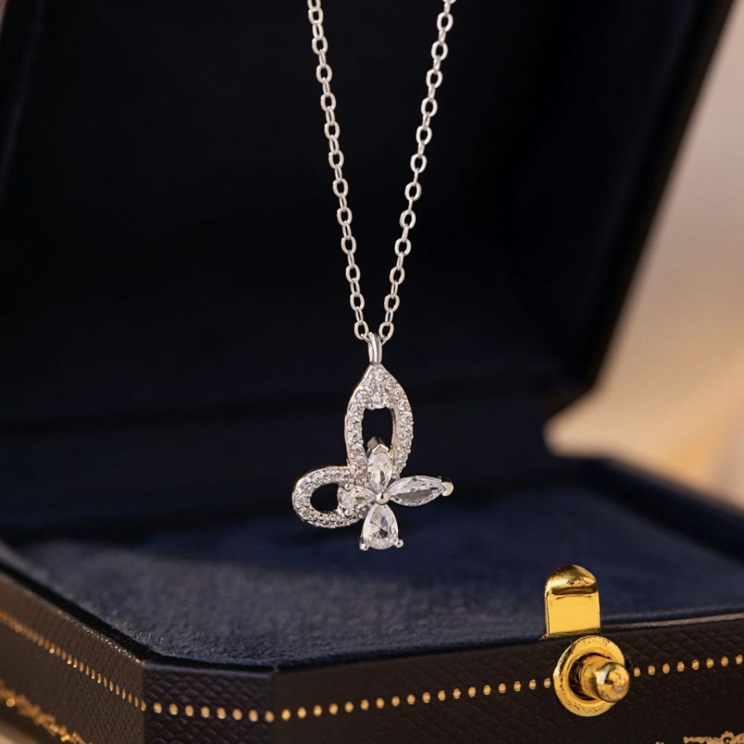 Butterfly Sterling Silver 925 Necklace Female Niche Design Light Luxury Zircon Clavicle Chain Ins Style Small Red Book Same Pendant