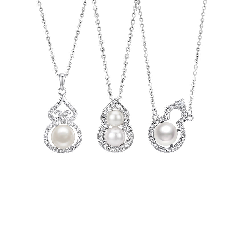 Freshwater Pearl S925 Sterling Silver Necklace New Chinese Style Gourd Pendant for Mom Girlfriend Holiday Gift Jewelry Wholesale