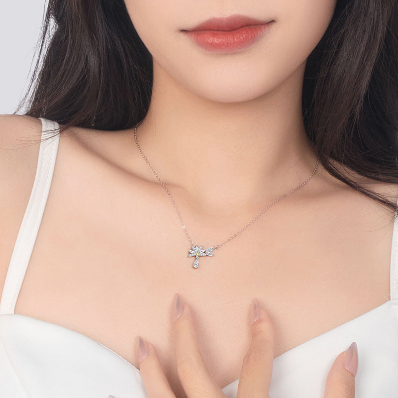 Daisy Sterling Silver 925 Necklace Female Niche Design Light Luxury Zircon Tassel Clavicle Chain Ins Style Butterfly Pendant