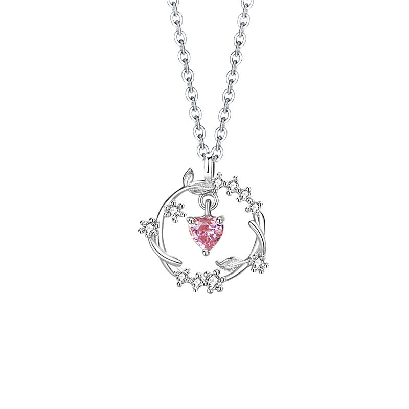 Lovely Sterling Silver 925 Necklace Female Niche Design Light Luxury Pink Zircon Clavicle Chain Get Things Ins Flower Pendant