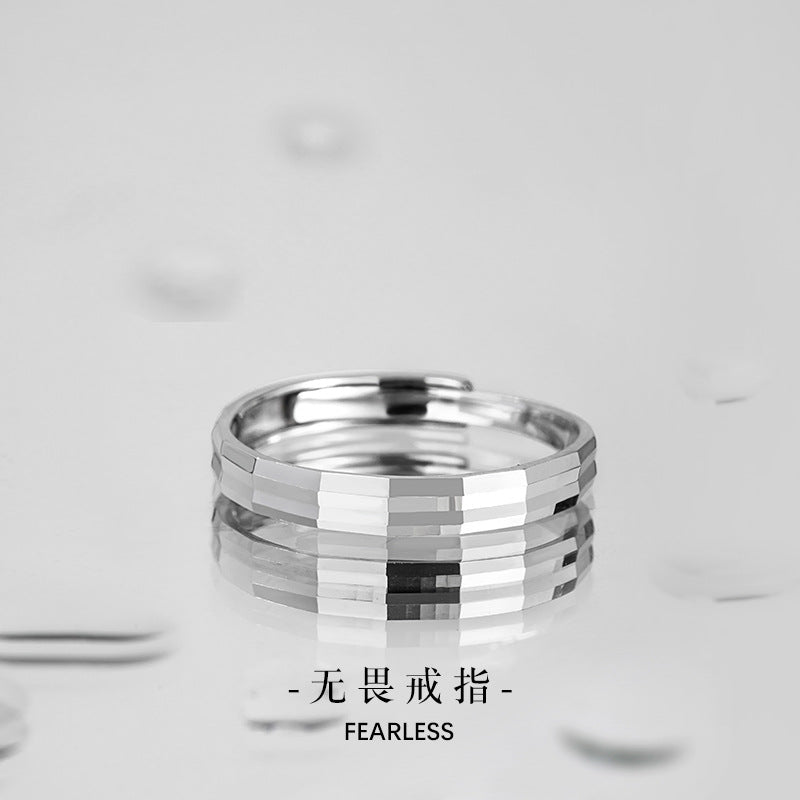 Fearless Sterling Silver 925 Ring Boys Niche Design Light Luxury Glossy Plain Ring Ins Cold Wind Single Ring
