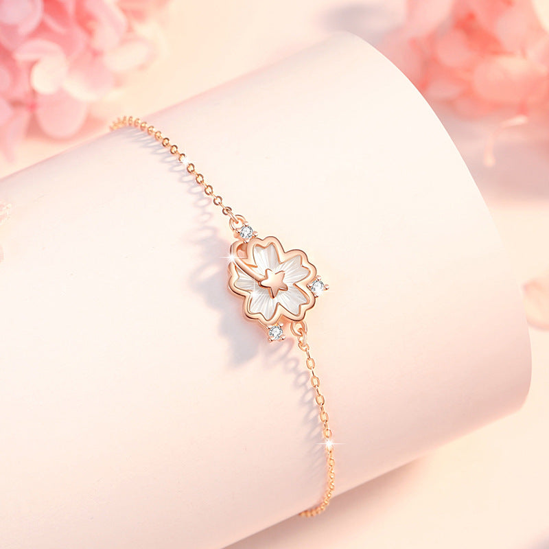 Cherry Blossom Sterling Silver 925 Bracelet Fashion Versatile Star Zircon Bracelet for Girlfriend Ins Style Flower Bracelet