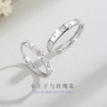 Little Prince and Rose Sterling Silver 925 Couple Ring Men and Women Fashion All-Match Pink Diamond Ring Star Pair Ring