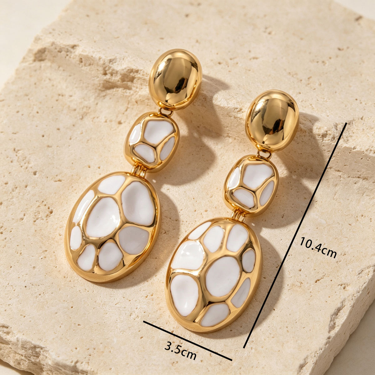 White Mosaic Oval Drop Earrings — product image 3