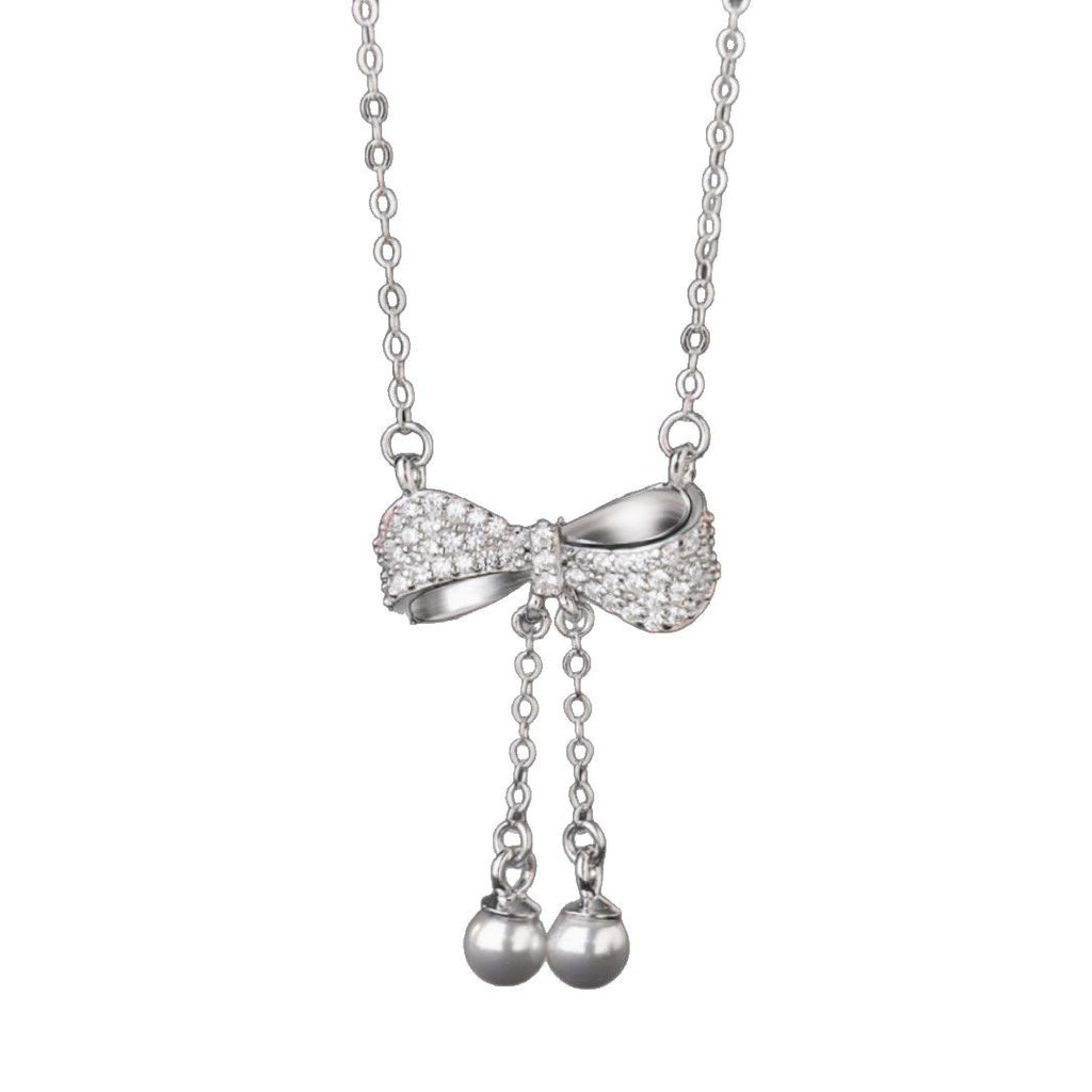 Princess on the Run Sterling Silver 925 Necklace Women's Light Luxury High-Grade Bow Clavicle Chain Shijia Pearl Pendant