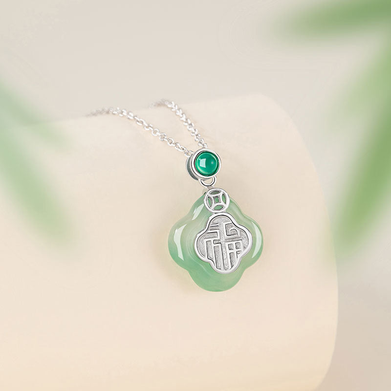 Lucky Clover Sterling Silver 925 Necklace Women's New Chinese Natural African Cuifu Clavicle Chain Isn Chalcedony Pendant