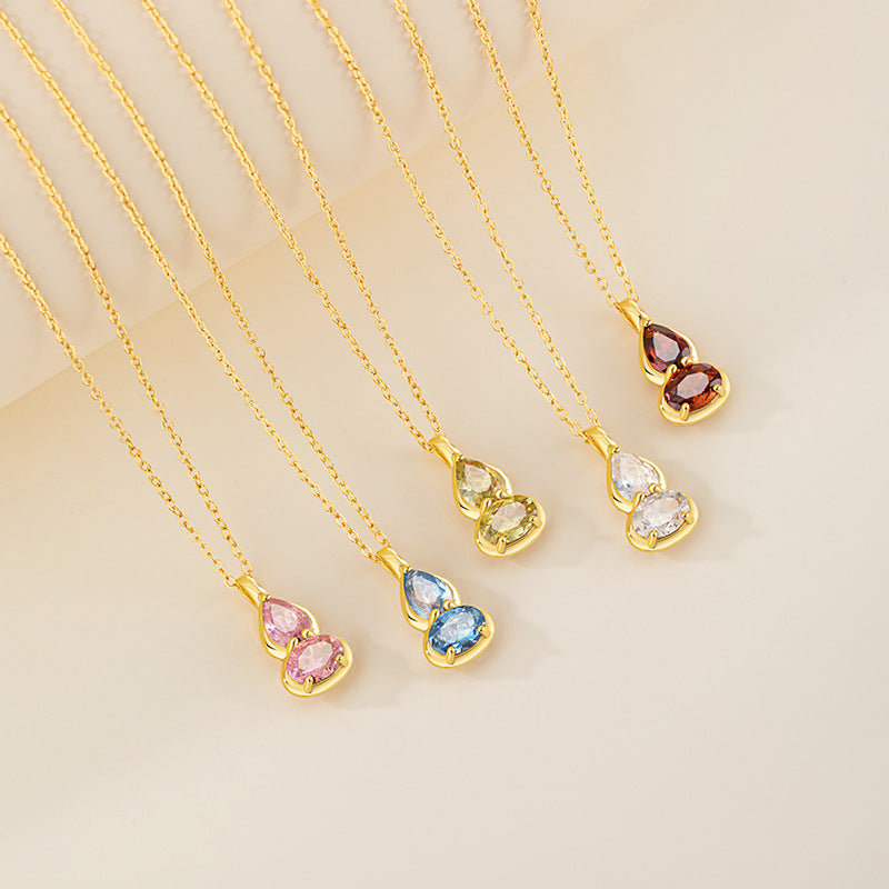 Gourd Sterling Silver 925 Necklace Light Luxury High-Grade Twelve Birthday Stone Clavicle Chain Ins Style Star Stone Zircon Pendant
