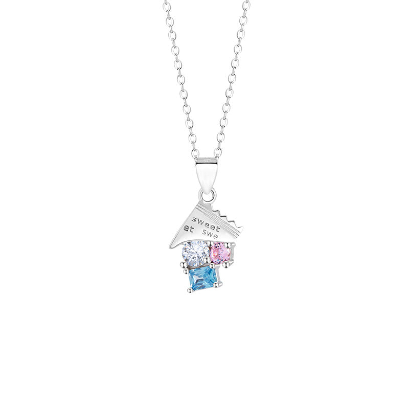 Drop Candy Sterling Silver 925 Necklace Women's Light Luxury Sweet Style Pink Zircon Clavicle Chain Summer Dopamine Pendant