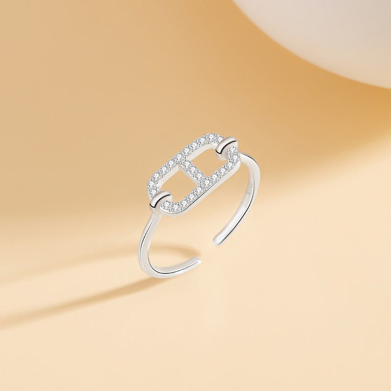 Pig Nose Sterling Silver S925 Ring Women's Light Luxury Fashion Versatile Zircon Ring Ins Style Small Square Candy Bracelet