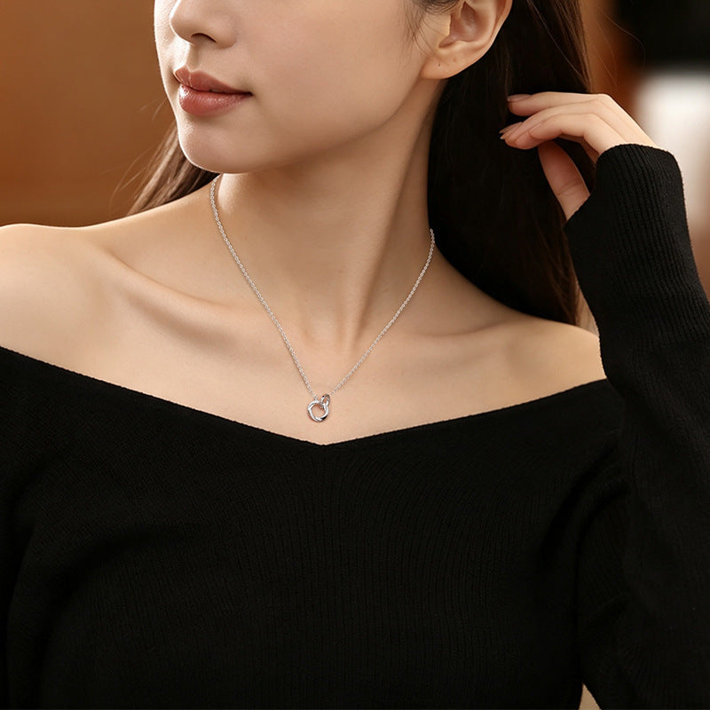 Ring Buckle Pure Silver 999 Necklace Niche Light Luxury High-Grade Zircon Clavicle Chain Ins Mobius Ring Pendant