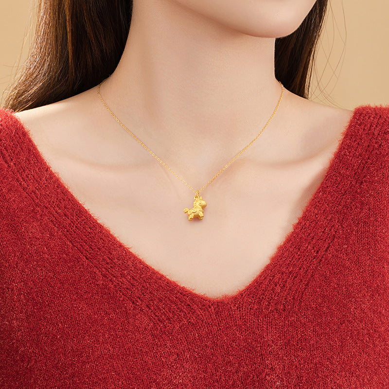 Immediately Rich Flower Pure Silver 999 Necklace Female Light Luxury High-Grade Sense Birth Year Copper Coin Clavicle Chain Zodiac Horse Pendant