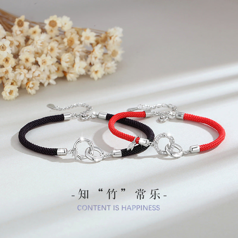 Bamboo Sterling Silver 925 Couple Bracelet Men and Women Fashion All-Match Ring Buckle Bracelet Ins Green Plum Bamboo Horse Bracelet