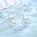 Whale Has You Sterling Silver 925 Couple Necklace Men and Women Fashion All-Match Glass Stone Clavicle Chain Whale Tail Pendant