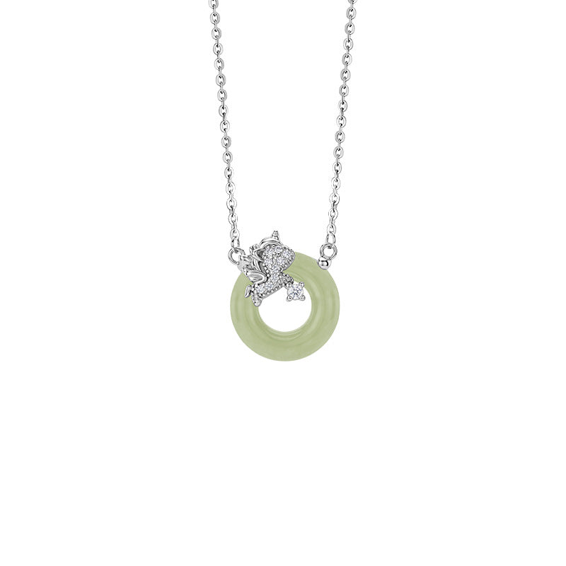Hetian Jade Unicorn Pendant S925 Sterling Silver Necklace New Chinese Style Safety Buckle Clavicle Chain Niche National Style Silver Jewelry for Women