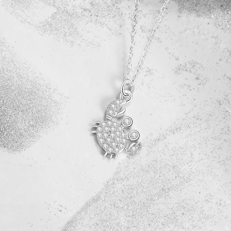 Small Crab Sterling Silver 925 Necklace Female Niche Design Light Luxury Zircon Clavicle Chain Ins Style Cancer Pendant