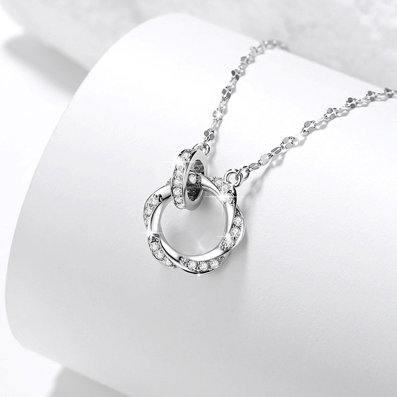 Mobius Ring S999 Pure Silver Necklace Female Niche Design Light Luxury Zircon Clavicle Chain Ring Buckle Pendant