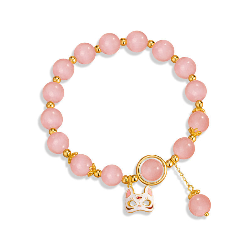 Fox Mask Sterling Silver 925 Bracelet Female Sweet Cute Pink Opal Bracelet Ins Style Fox Fairy Bracelet